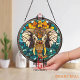 Boho Elephant Stained Glass Suncatcher Mandala Elephant Window Decor Tribal Glass Art Spiritual Jungle Animal Gift